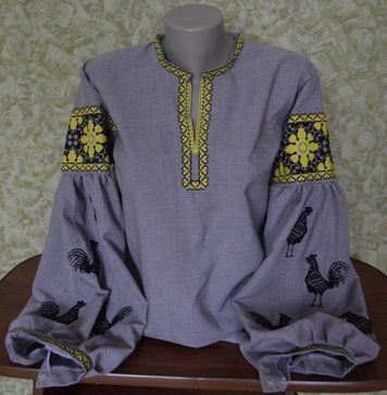 Жіноча вишита блуза "Півник" сіра 493 фото